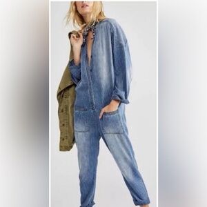Free People X Sandrine Rose Kimono Jumpsuit Washed Stripe Women’s Onesie